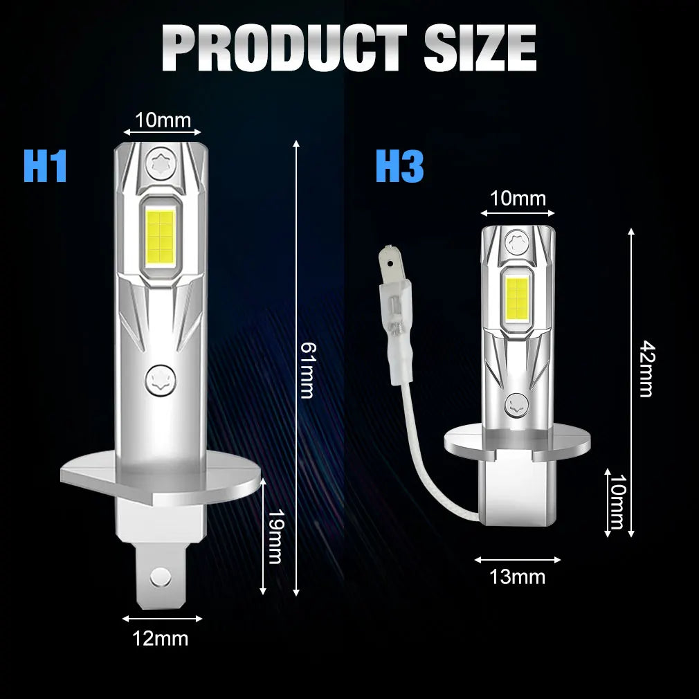 High-Performance 20000LM H1 H3 LED Headlights | Wireless Canbus Mini Bulbs | 6500K White Light